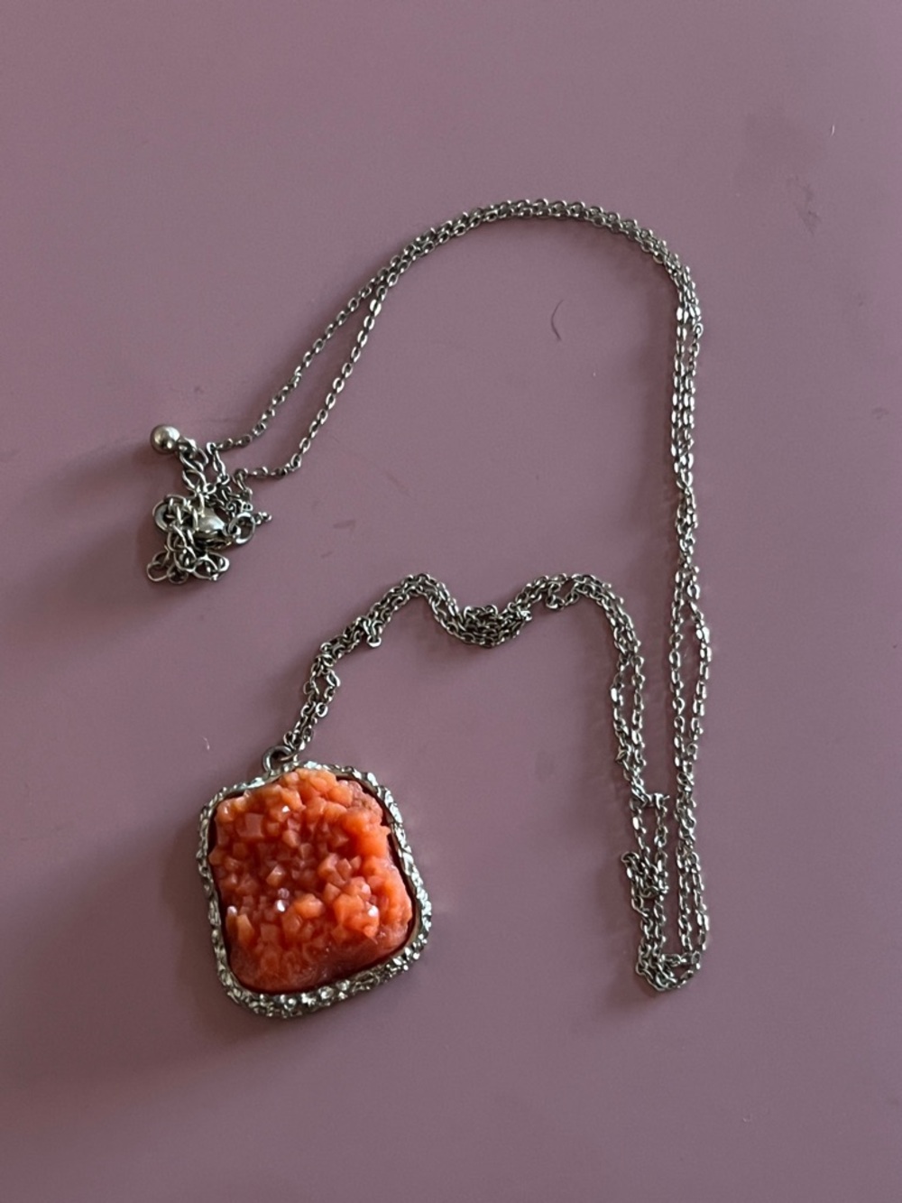Gorgeousness unique Gold-Trim Orange Druzy Pendant Necklace - Women Jewelry